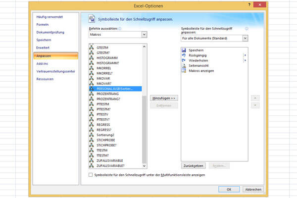 excel makros schaltfläche auswählen