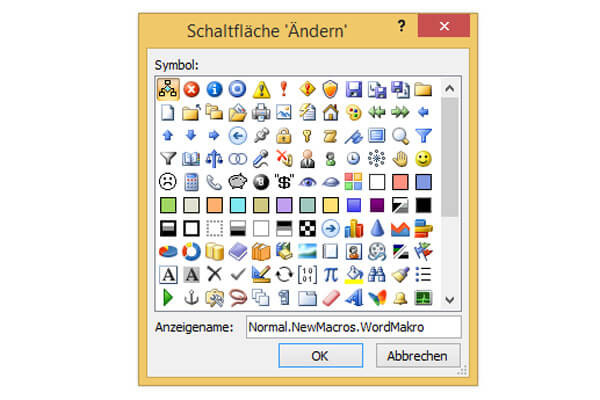 word makros schaltfläche symbol wählen